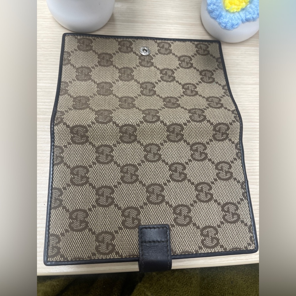 Vintage GUCCI GG Canvas Brown Drk Brown Lthr Bifold Diary Day Planner/Organizer - Picture 12 of 16